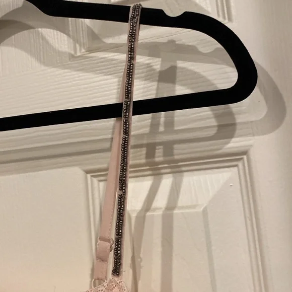 Beautiful Pink Layered Lace Mini DressBlack. Adjustable straps w/Beading detail - Picture 3 of 13